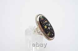 Vintage Native American Navajo Sterling Silver Opal Moon & Star Ring Size 6