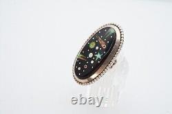 Vintage Native American Navajo Sterling Silver Opal Moon & Star Ring Size 6