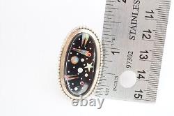 Vintage Native American Navajo Sterling Silver Opal Moon & Star Ring Size 6