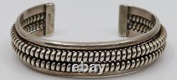 Vintage Native American Navajo Sterling Silver Ribbed Cuff Bracelet 6.25