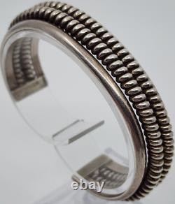 Vintage Native American Navajo Sterling Silver Ribbed Cuff Bracelet 6.25