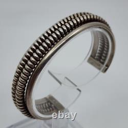 Vintage Native American Navajo Sterling Silver Ribbed Cuff Bracelet 6.25