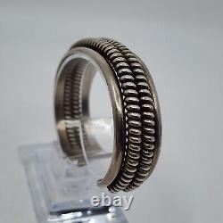 Vintage Native American Navajo Sterling Silver Ribbed Cuff Bracelet 6.25