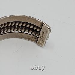 Vintage Native American Navajo Sterling Silver Ribbed Cuff Bracelet 6.25