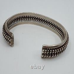 Vintage Native American Navajo Sterling Silver Ribbed Cuff Bracelet 6.25