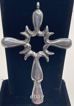 Vintage Native American Navajo Sterling Silver Sand Cast Cross Pendant