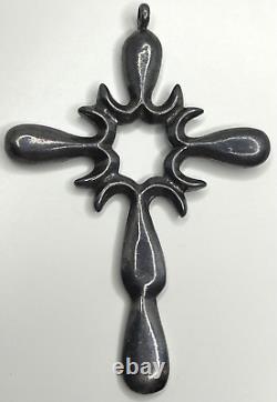 Vintage Native American Navajo Sterling Silver Sand Cast Cross Pendant