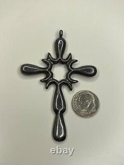 Vintage Native American Navajo Sterling Silver Sand Cast Cross Pendant