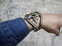 Vintage Native American Navajo Sterling Silver Sandcast Cuff Bracelet Size 6