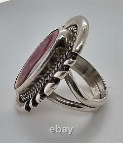 Vintage Native American Navajo Sterling Silver & Spiny Oyster Ring Signed Dine