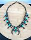 Vintage Native American Navajo Sterling Silver Squash Blossom Turquoise Necklace