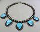 Vintage Native American Navajo Sterling Silver Turquoise Bench Beads Necklace