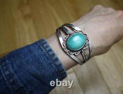 Vintage Native American Navajo Sterling Silver Turquoise Cuff Bracelet