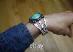 Vintage Native American Navajo Sterling Silver Turquoise Cuff Bracelet