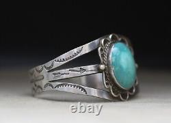 Vintage Native American Navajo Sterling Silver Turquoise Cuff Bracelet