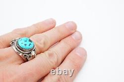 Vintage Native American Navajo Sterling Silver Turquoise Mens Ring Size 10.25