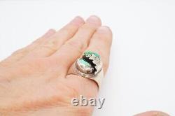 Vintage Native American Navajo Sterling Silver Turquoise Mens Ring Size 11.5