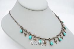 Vintage Native American Navajo Sterling Silver Turquoise Necklace 21