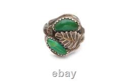 Vintage Native American Navajo Sterling Silver Turquoise Ring Size 11 Mens Leaf