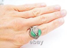 Vintage Native American Navajo Sterling Silver Turquoise Ring Size 11 Mens Leaf