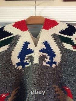 Vintage Native American Navajo Style Or Mexican Wool Blanket Rug / Serape Poncho