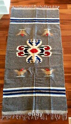 Vintage Native American Navajo Style Or Mexican Wool Blanket Rug / Serape Poncho