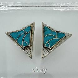 Vintage Native American Navajo Turquoise Inlay Silver Tone Collar Protectors