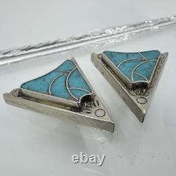 Vintage Native American Navajo Turquoise Inlay Silver Tone Collar Protectors