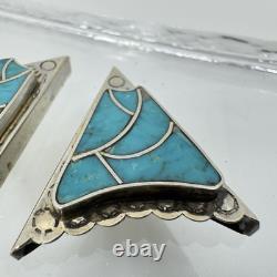 Vintage Native American Navajo Turquoise Inlay Silver Tone Collar Protectors