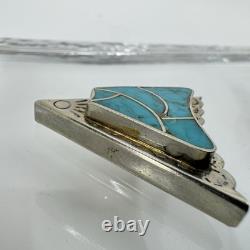 Vintage Native American Navajo Turquoise Inlay Silver Tone Collar Protectors