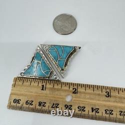 Vintage Native American Navajo Turquoise Inlay Silver Tone Collar Protectors