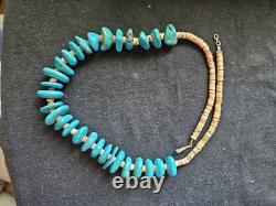 Vintage Native American Navajo Turquoise Necklace with Heishi Beads