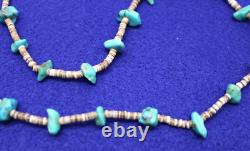 Vintage Native American Navajo Turquoise Nuggets Heishi Beads Shell Necklace 14