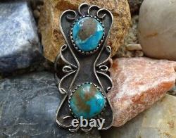 Vintage Native American Navajo Turquoise Ring Signed JP SP Sz 7 Sterling Silver