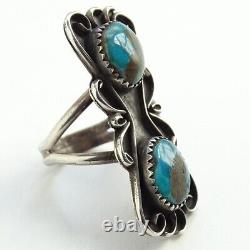 Vintage Native American Navajo Turquoise Ring Signed JP SP Sz 7 Sterling Silver
