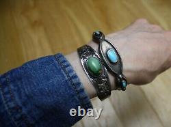 Vintage Native American Navajo Turquoise Sterling Silver Cuff Bracelet