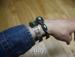 Vintage Native American Navajo Turquoise Sterling Silver Cuff Bracelet