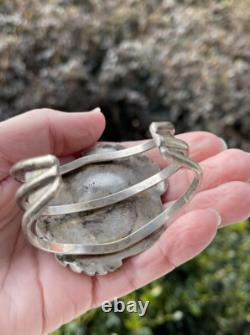 Vintage Native American Navajo Turquoise Sterling Silver Cuff Bracelet SR Sign