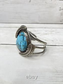 Vintage Native American Navajo Turquoise Sterling Silver Cuff Bracelet SR Sign