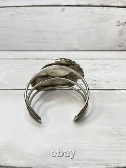 Vintage Native American Navajo Turquoise Sterling Silver Cuff Bracelet SR Sign
