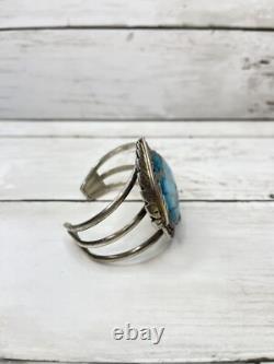 Vintage Native American Navajo Turquoise Sterling Silver Cuff Bracelet SR Sign