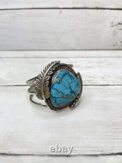 Vintage Native American Navajo Turquoise Sterling Silver Cuff Bracelet SR Sign