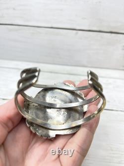 Vintage Native American Navajo Turquoise Sterling Silver Cuff Bracelet SR Sign