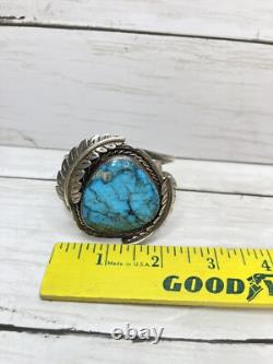Vintage Native American Navajo Turquoise Sterling Silver Cuff Bracelet SR Sign