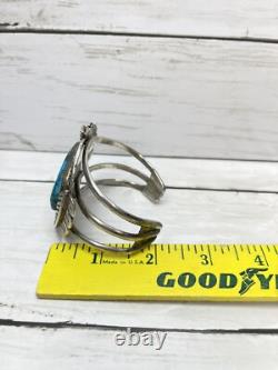 Vintage Native American Navajo Turquoise Sterling Silver Cuff Bracelet SR Sign
