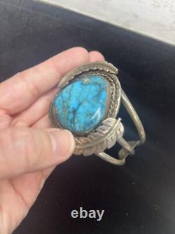 Vintage Native American Navajo Turquoise Sterling Silver Cuff Bracelet SR Sign