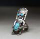 Vintage Native American Navajo Turquoise Sterling Silver Kachina Ring Size 6.25