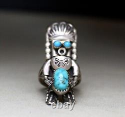 Vintage Native American Navajo Turquoise Sterling Silver Kachina Ring size 6.25