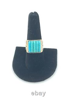 Vintage Native American Navajo Turquoise Sterling Silver Matrix Ring Size 9