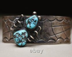 Vintage Native American Navajo Turquoise Sterling Silver Spider Cuff Bracelet